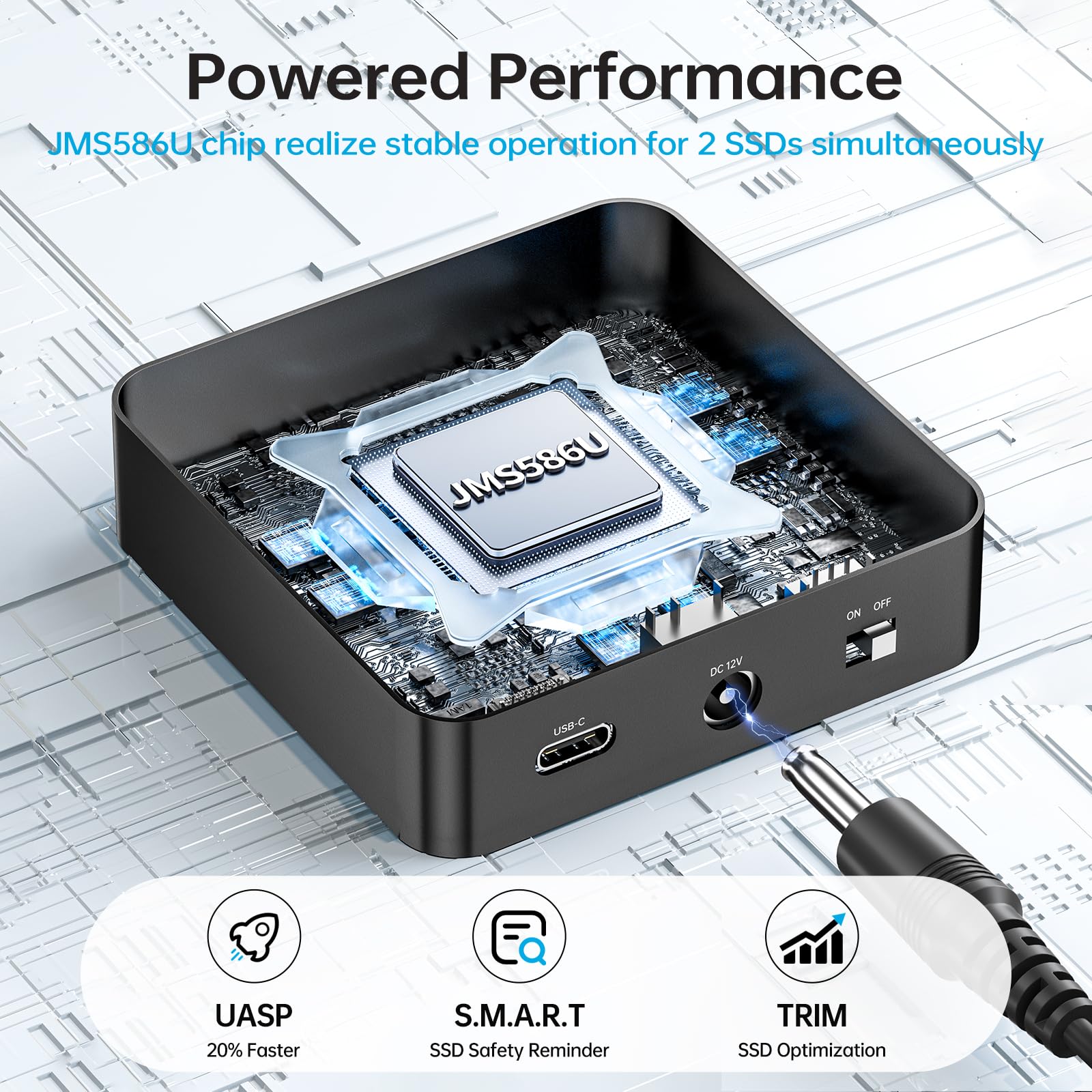 SSK NVMe SSD Cloner, M.2 Duplicator Dual Bay NVMe Enclosure, Tool-Free 20Gbps USB3.2 Gen 2X2 SSD to USB Adapter M.2 Docking Station for M Key PCIE NVMeSSD Reader Supports Offline Clone
