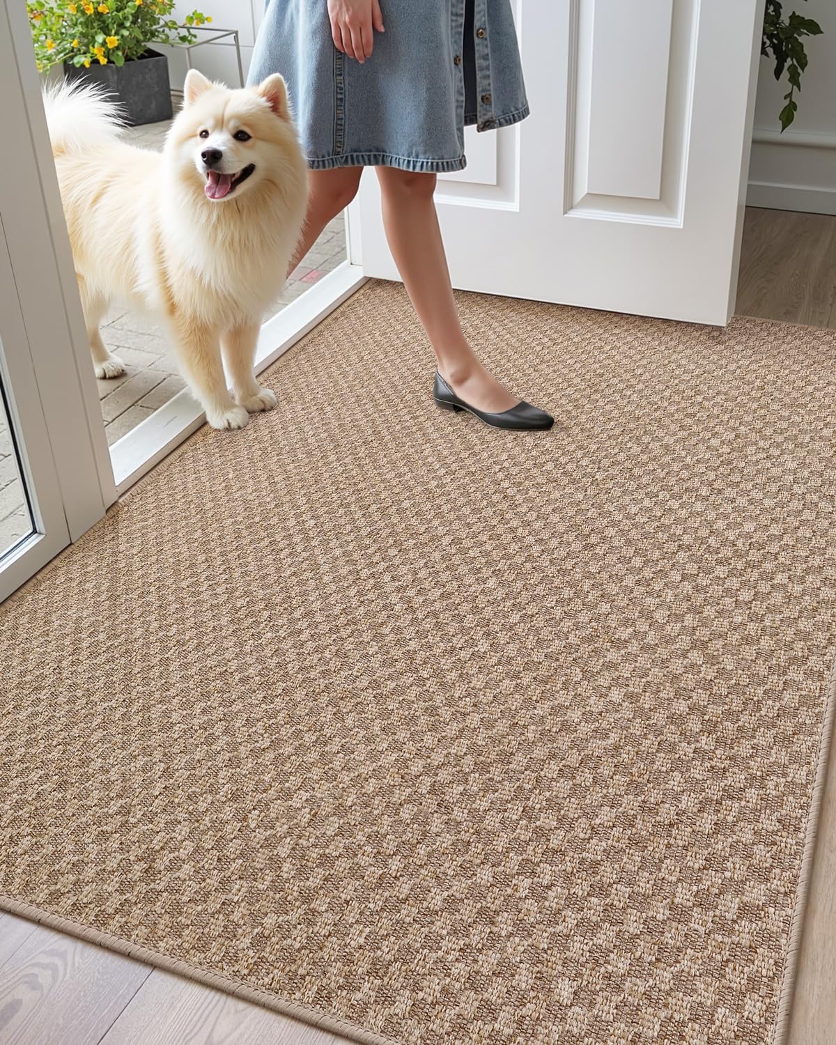 COLOR&GEOMETRY Large Door Matts Indoor 81 x 122 cm, Thin Indoor Door Mats Non Slip, Absorbent Dirt Trapper Easy Clean Doormats Inside, Khaki (Rolled-up NO Creases)