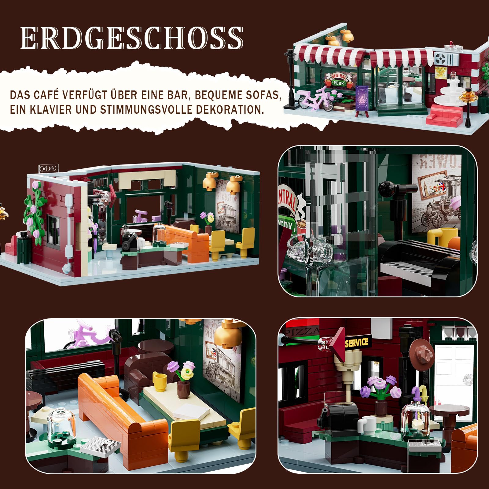 TOY PLAYER Mini Coffee House Klemmbausteine Baukasten, Nicht Kompatibel mit Lego, MOC Konstruktionsspielzeug, Geschenke für Mädchen und Jungen ab 8 Jahren(1504PCS) 3