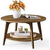 VASAGLE Round Coffee Table, 2-Tier Center Table with Storage, Tapered Legs | Curved Transitions, Easy Assembly, for Living Room, 31.5 Dia. x 17.7 H Inches, Honey Brown, MAEZO Collection ULCT243K41