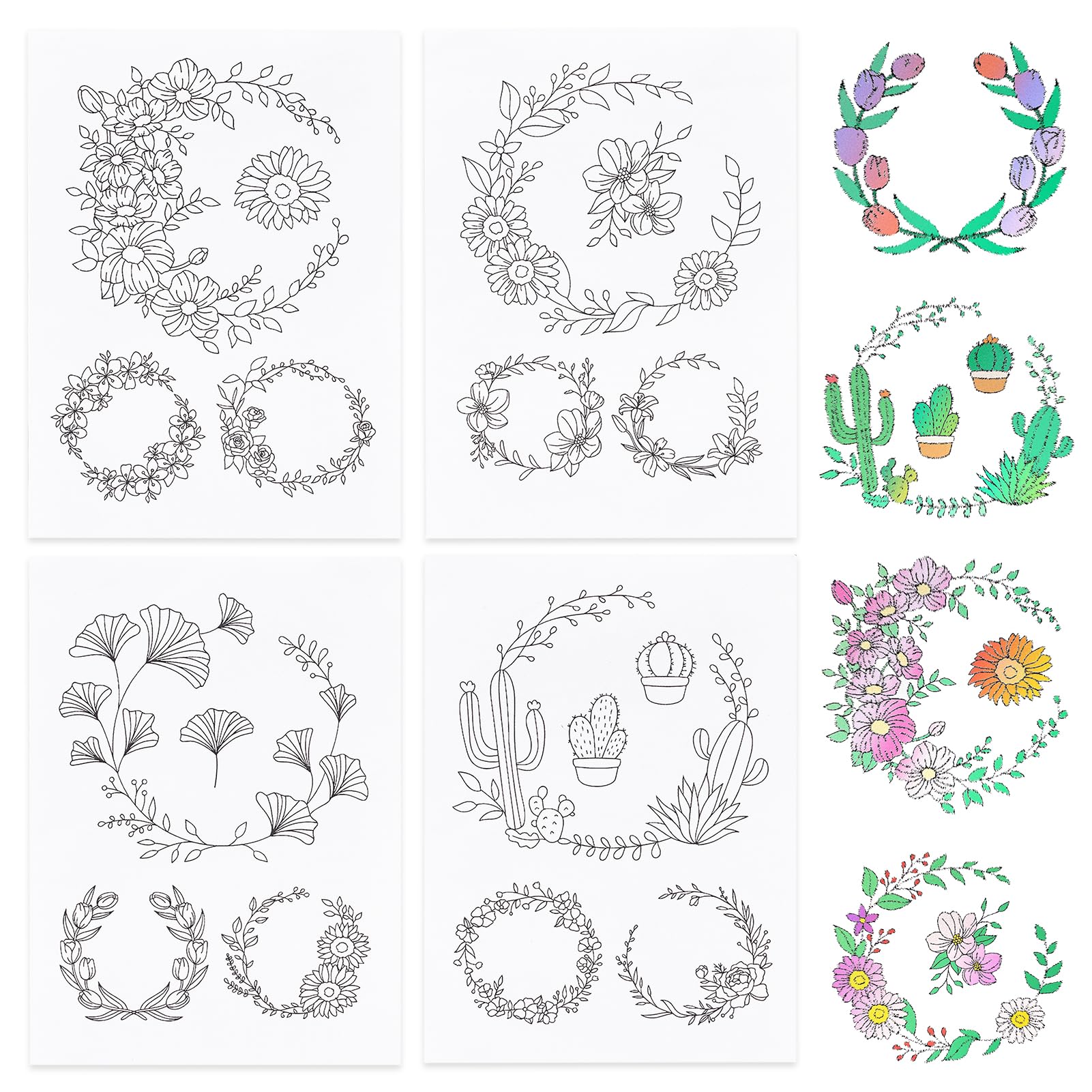 NICENEEDED 4 Sheets Hand Sewing Stabilizers, Adhensive Transfer Water Soluble Embroidery Stabilizer, Wash Away Plants Printed Embroidered Stabilizer for Hand Sewing Lover and Beginners