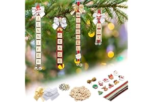 Leyzan Christmas Ornaments Tree Decorations Personalized Crafts for Girls Adults Kids Kit DIY Ribbon Letter Tiles Bells Rustic Stockings Name Tags Hanging Xmas Decor for Gifts Wreath Room Holiday