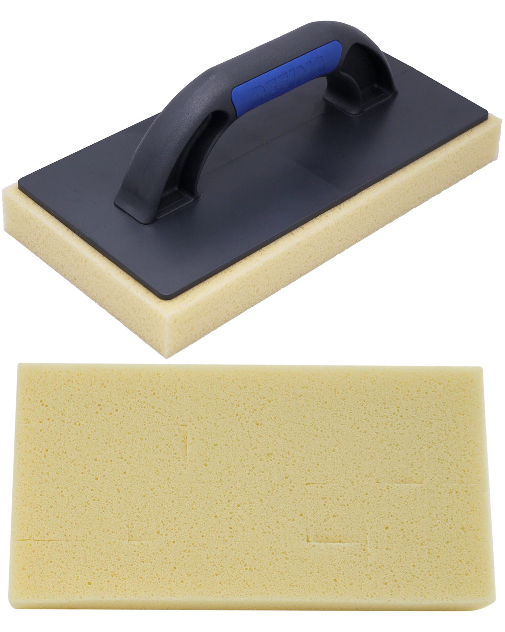 REFINA 30mm Square Cut Hydro Sponge Float High Absorption & Release & Low Water Retention - 11” x 5.5” (280x140mm) Cellular Sponge for Cleaning Grout Joints - Easy-to-Clean w/Soft Grip Handle