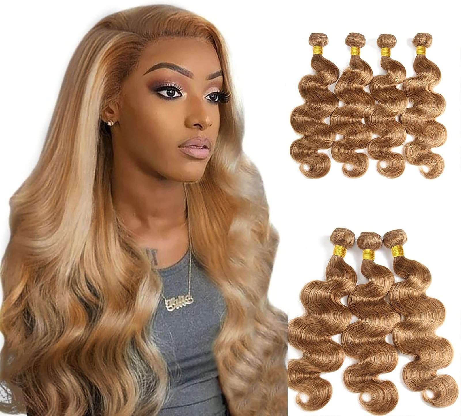 Sinifer Hair Grade 9A Brazilian Body Wave Hair Bundles Weave Human Remy Virgin Hair Natural 120g Unprocessed Extensions Clip Ombre to Caramel Blonde Curly Wavy Clips Hairpieces(Brown 18")