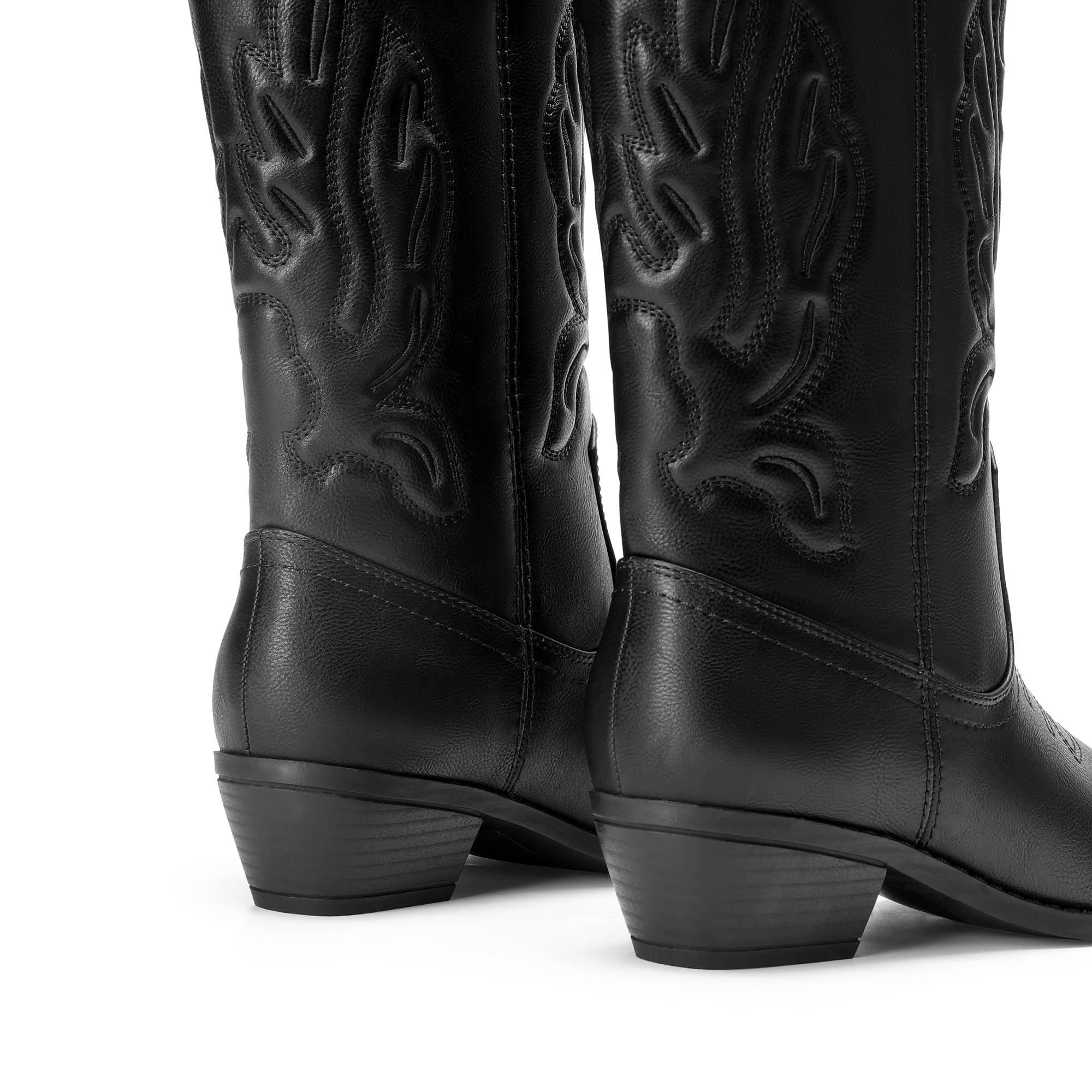 DREAM PAIRS Women's Cowboy Boots Mid Calf Cowgirl Boots Embroidery Stitched Western Boots