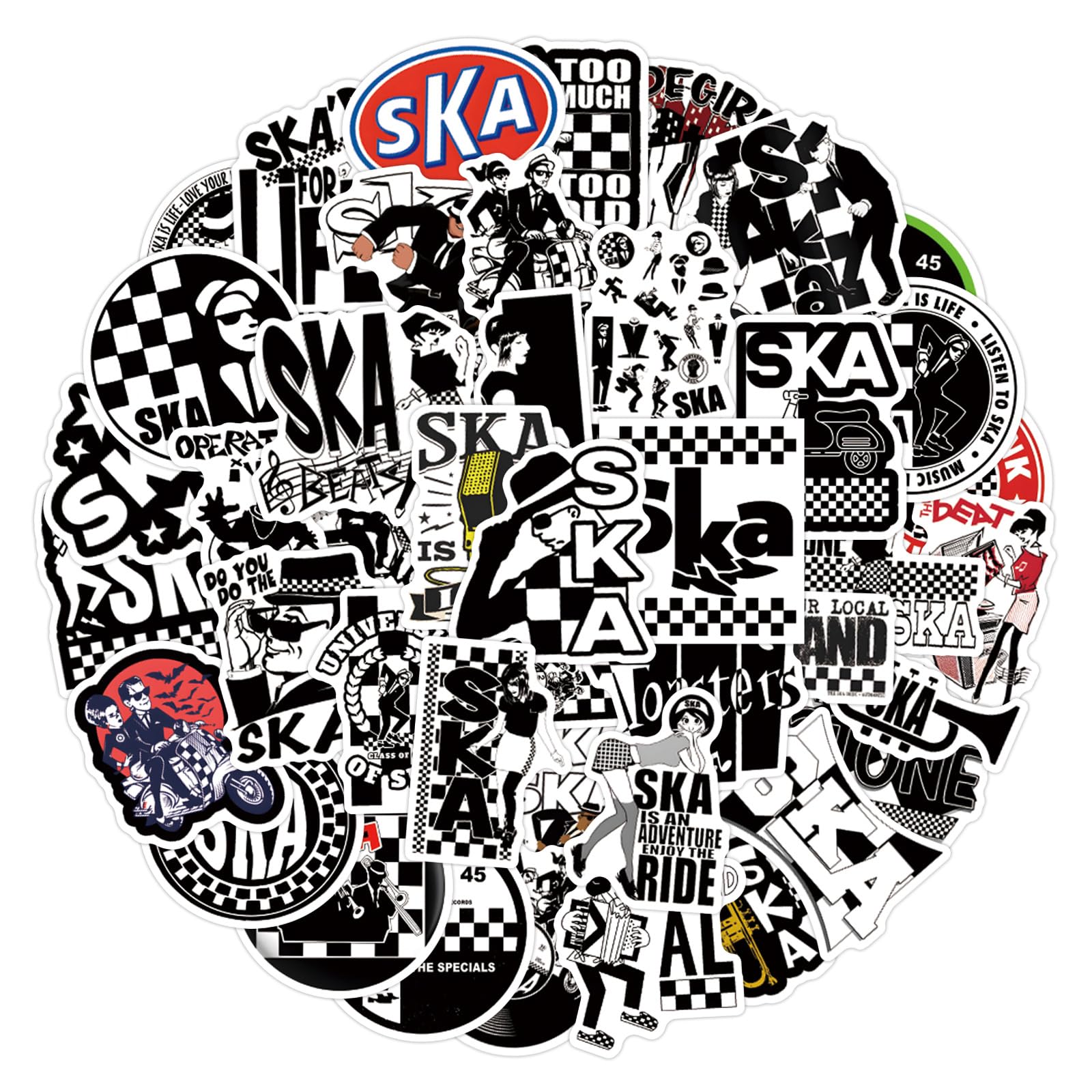 55 Pcs SKA Stickers for Kids Teens Adults Boys Girls Gift,Stickers Pack for Laptop,Skateboard,Luggage,Car,Bike, Cup,Computer,Water Bottle Decor,SKA Vinyl Waterproof Sticker Decals