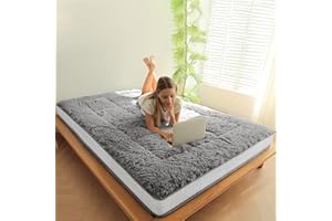 MAXYOYO 6 Inch Extra Thick Fluffy Floor Futon Mattress, Long Plush Floor Mattress for Adults Twin Mattress, Super Soft Fuzzy Bed Mattress Portable Japanese Futon Guest Mattress RV Mattress, Dark Grey