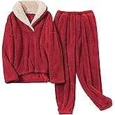 Peaceglad Mens Fluffy Coral Fleece Pajamas Set Pullover Pants Loose Plush Warm Loungewear Sleepwear