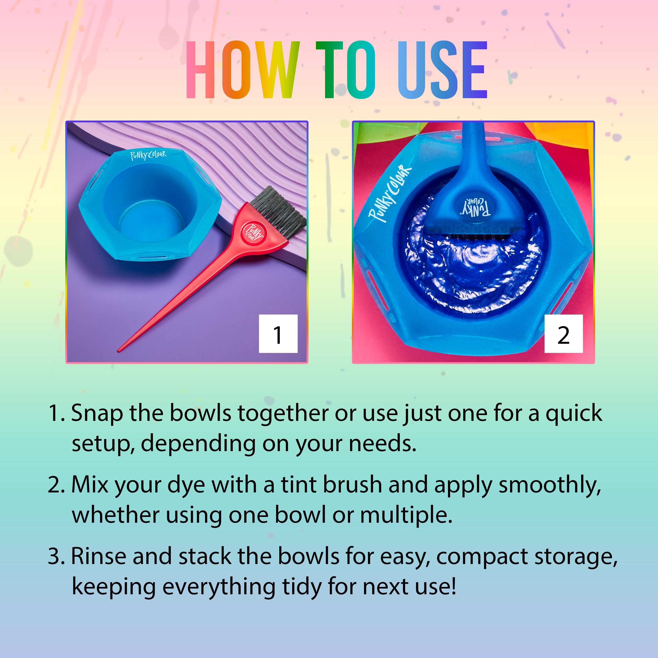 Punky Rainbow Tint Hair Dye Brush and Bowl Set - Multi-Color Hair Coloring Kit with Dye Mixing Bowls & Brushes, DIY Dyeing & Bleaching for Salon & At-Home Use