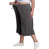 Cheapestbuy Women's Plus Size Wide Leg Capris Summer Palazzo Lounge Cropped Pants Casual Flowy Capri Pants with Pockets