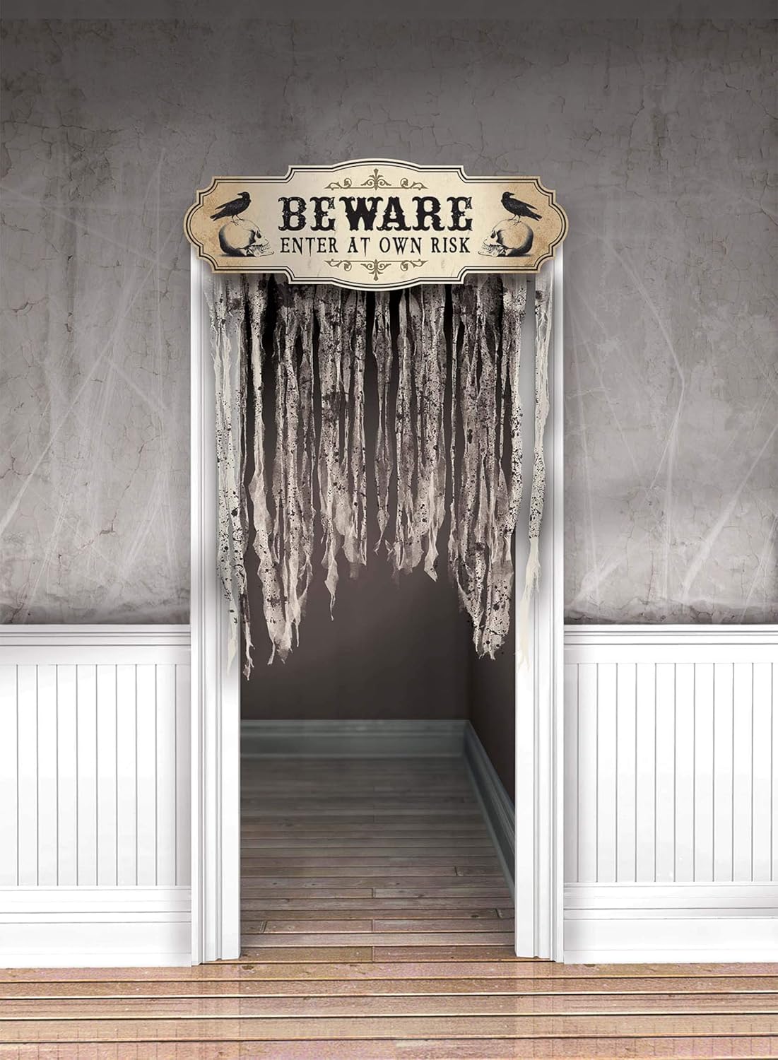 amscan Dreadful Boneyard Halloween Party"Beware" Door Curtain Decoration, 1ct, One Size (241455)