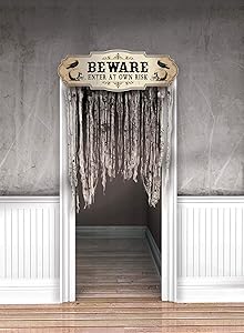 amscan Dreadful Boneyard Halloween Party"Beware" Door Curtain Decoration, 1ct, One Size (241455)