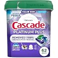 Cascade Platinum Plus Dishwasher Pods, Dish Detergent Soap, Clean Scent, 62 Count