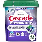 Cascade Platinum Plus Dishwasher Pods, Dish Detergent Soap, Clean Scent, 62 Count