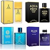 META-BOSEM Mens Cologne Set, EDP, 4 Pack (3.4 oz / 100 mL), AQUA, VerBlue, BLUE DE CHANCE, 1 BILLION FOR MEN, Azura Night & Fresh, for commute, summer days and travel