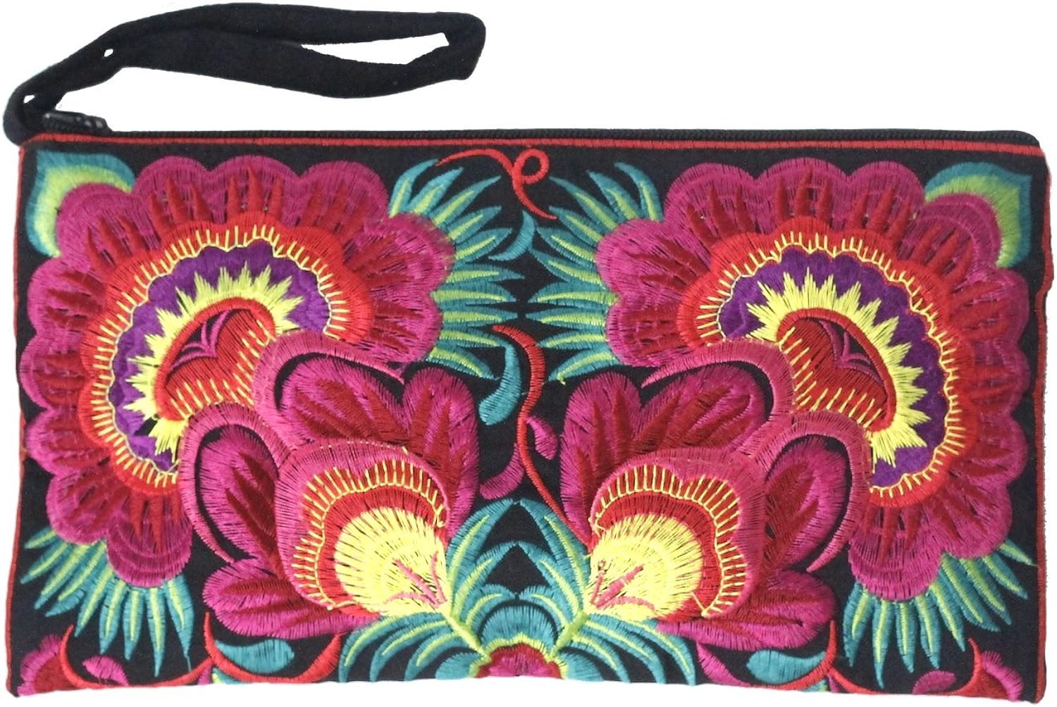 Sabai Jai - Floral Embroidered Boho Clutch - Handmade Ethnic Flower Wristlet Purse