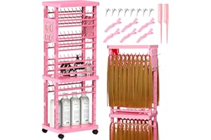 Sunnacate Braiding Rack with Tools, 2-Sided Hair Rack Braid Stand with Wheels, 220 Pegs Standing Hair Separator Divider Extension Holder Hanger Perm Accessories for Salon Home