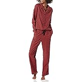 Amazon Essentials Womens Flannel Long-Sleeve Button Front Shirt and Pant Pajama Set