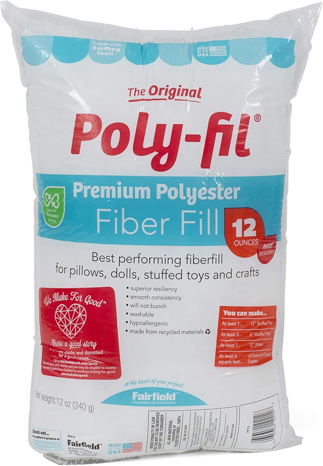 Amazon Com Fairfield Faipft12 Fiber Poly Fil Bag 12 Oz White
