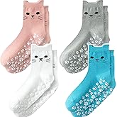ZFiSt Pilates Socks with Grips for Women,4Pairs Ruffle Yoga Sock Cute Cotton Grippy Socks for Barre Workout Non Slip 5-10in