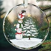 TEEBIM Snowman Ornaments - Snowman Christmas Ornament 2025 - Winter Holiday Ornaments for Christmas Tree - Gifts for Family, Mom, Dad, Sister, Friends - Glass Ornament 2025