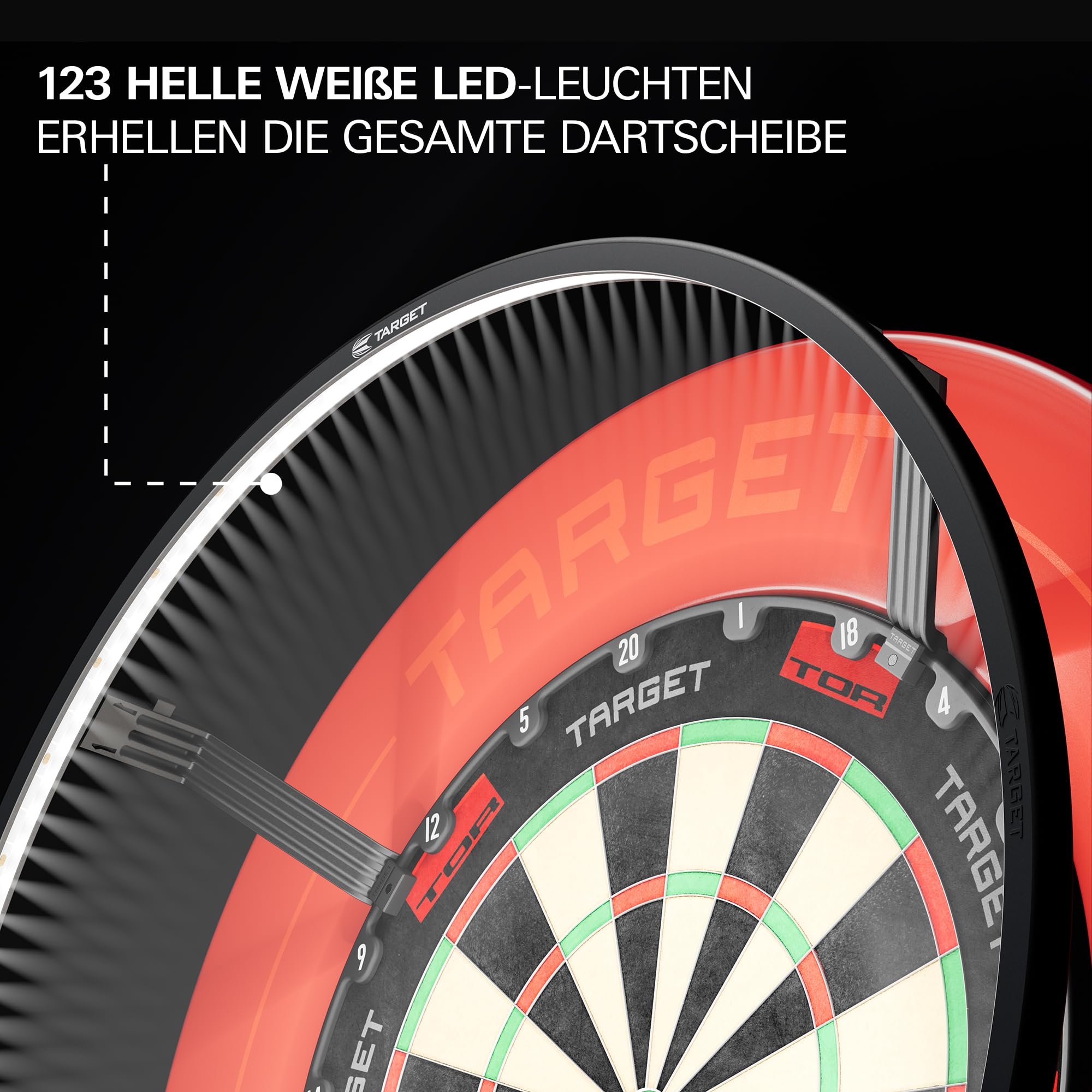 Target Darts Corona Vision Dartboard Lighting System, Schwarzer Rahmen | Weißes LED Dart Board Surround Ringlicht mit magnetischen Füßen | Schatten eliminierendes Dartboard Licht | Professionelle Dart 2