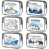 Falueqg Alaska Cruise Essentials, 6Pcs Clear Alaska Cruise Makeup Bags, Waterproof PVC Cosmetic Bag with Zipper Pouch, Alaskan Travel Must Haves, Alask Cruising Souvenirs Gifts for Women Girls