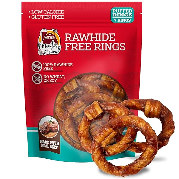 COUNTRY KITCHEN RAWHIDE FREE RINGS DOG CHEWS, MADE WITH REAL BEEF, 7 COUNT