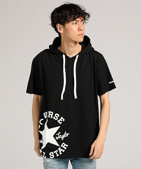 Amazon Co Jp Converse コンバース 大きめサイズ 天竺プリント半袖プルパーカー メンズ 服 ファッション小物