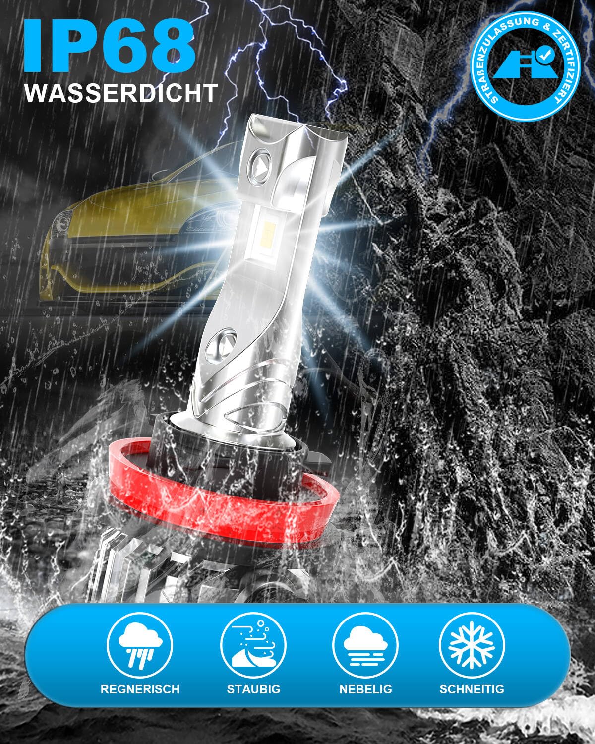KOHYIER H11 LED Scheinwerferlampe mit Straßenzulassung, 6500K Weiß H9 H8 LED Lampe, UNECE-R37 Zugelassene LED Retrofitlampe, 2 Stück 8