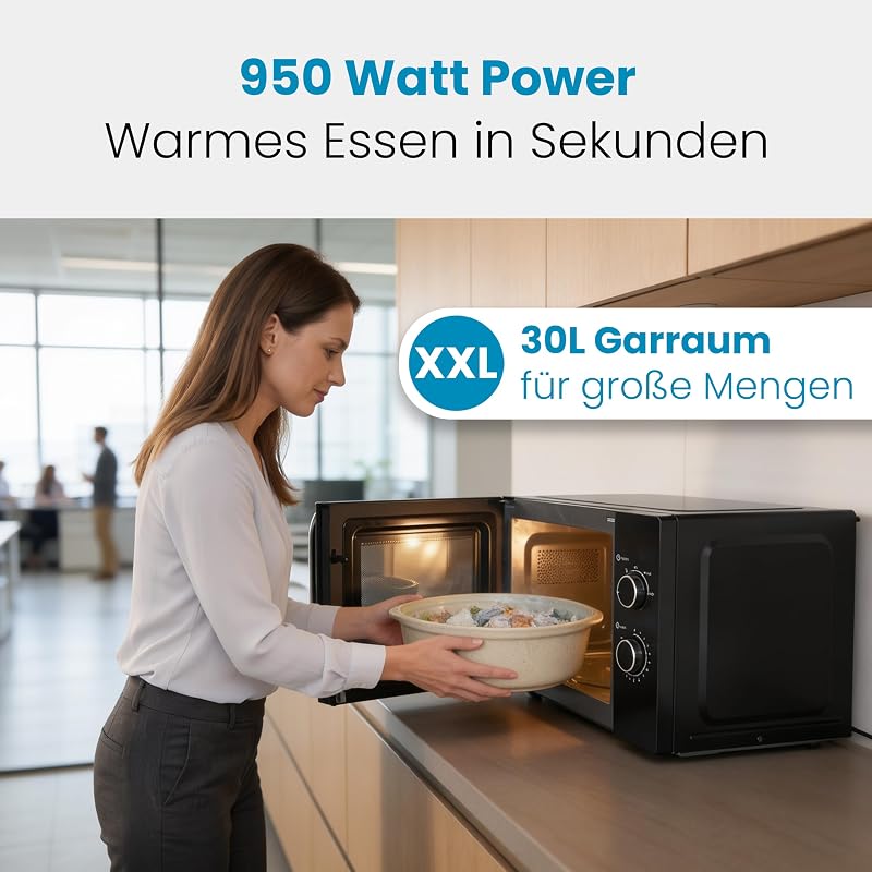 Forno a microonde ProfiCook XXL | 30 litri | 950 Watt | Piatto girevole da 31,5 cm | 5 livelli di potenza | Funzione di scongelamento | Illuminazione della camera di cottura | PC-MW 1354