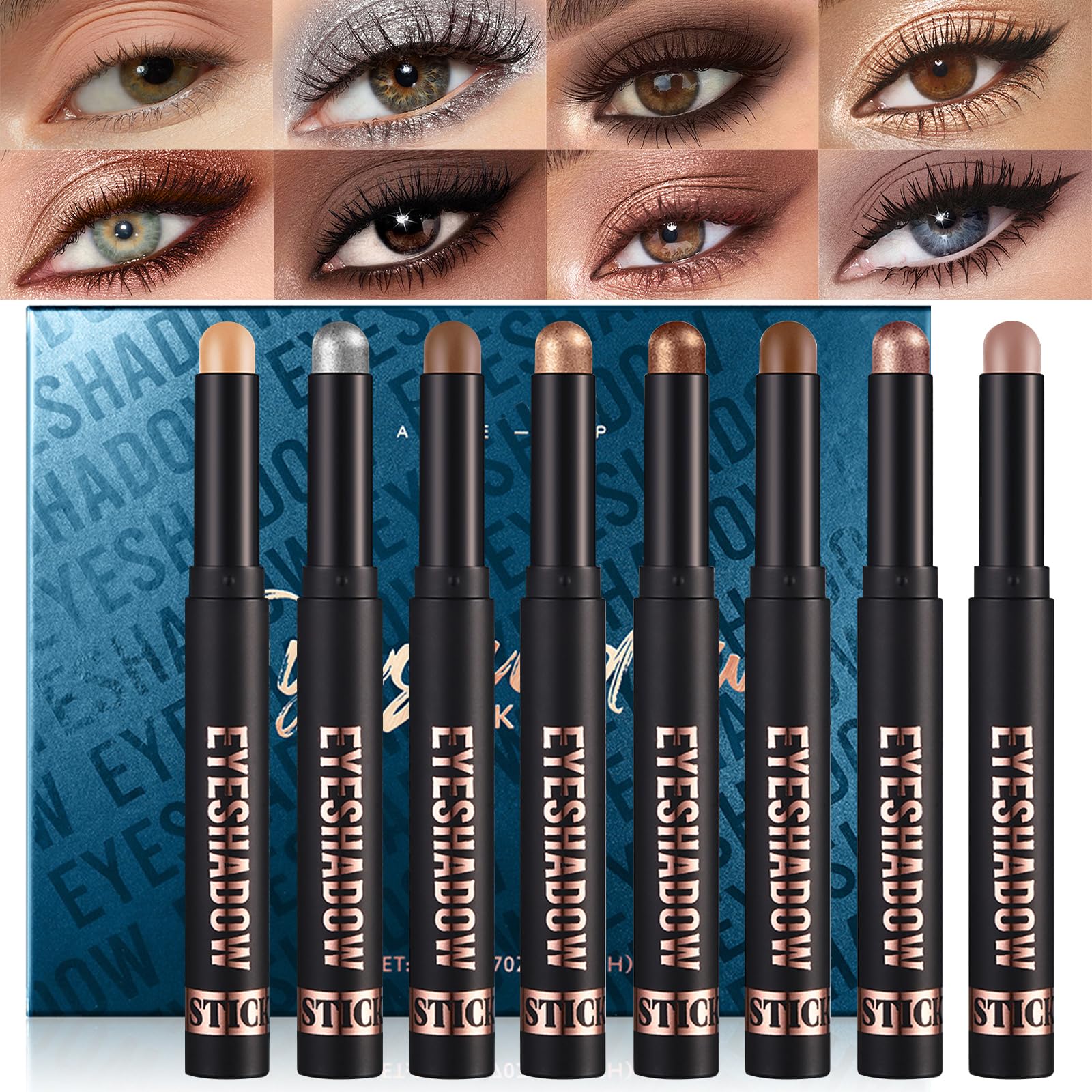 Erinde 8 Pcs Cream Eyeshadow Set, Waterproof Eye Shadow Crayon, Subtle Glitter Metallic Eye Brightener, Intense Matte Shimmer Finish, Long Lasting Creamy