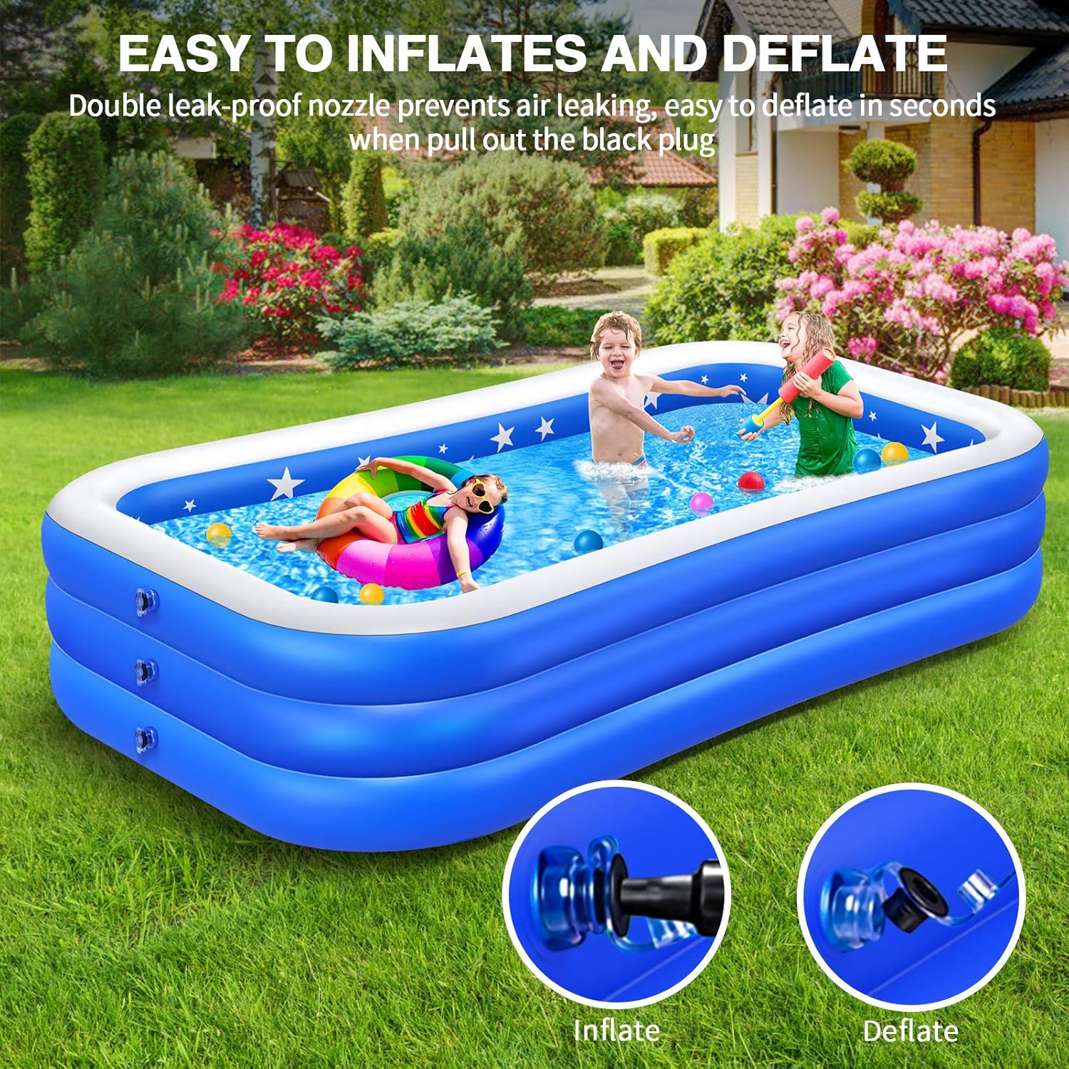Inflatable Family Swimming Pool, Inflatable Pool for Kiddie, Kids, Adults, Toddlers, Infant, 120" X 72" X 22" Oversized Blow Up Lounge Pools, Easy Set Swimming Pool for Outdoor, Garden, Backyard: Kitchen & Dining