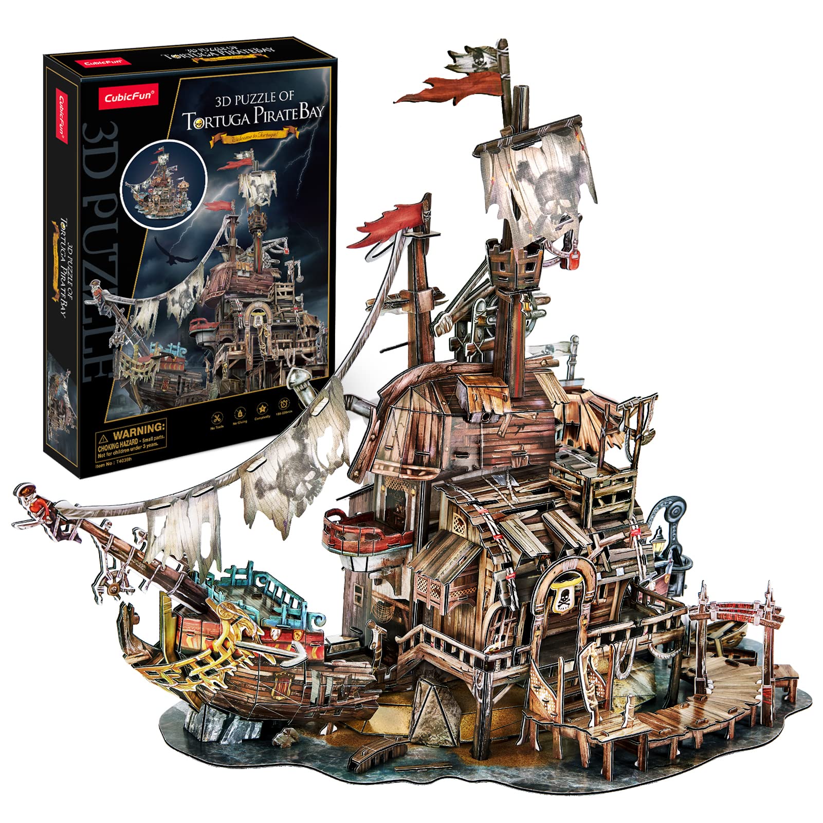 Photo 1 of CubicFun 3D Puzzles for Adults Kids Tortuga Pirate Bay Cool Pirate Shipwreck Home Decor Indoor Model Kits Ragged Pirate Ship Crafts for Adults Birthday Gifts for Kids Women Men Teen Boy Room Decor