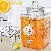 Honeydak 4.6 Gallon Glass Beverage Dispenser with Stand Stainless Steel Spigot Glass Lid Leakproof Drink Dispenser Ice Drink Clear Lemonade Juice Jar for Party Wedding Kitchen