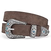 XZQTIVE Western Belt for Women, Cowgirl Cowboy Suede Leather Belt for Jeans Pants, Country Belts with Vintage Buckle