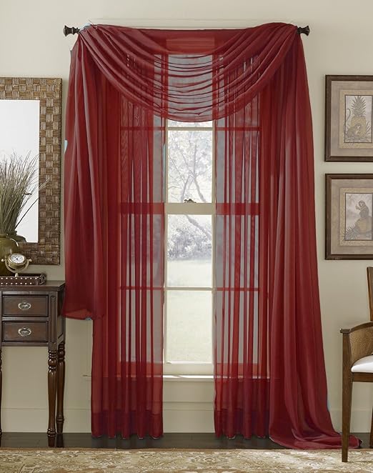 Amazon Com 3 Piece Burgundy Sheer Voile Curtain Panel Set 2