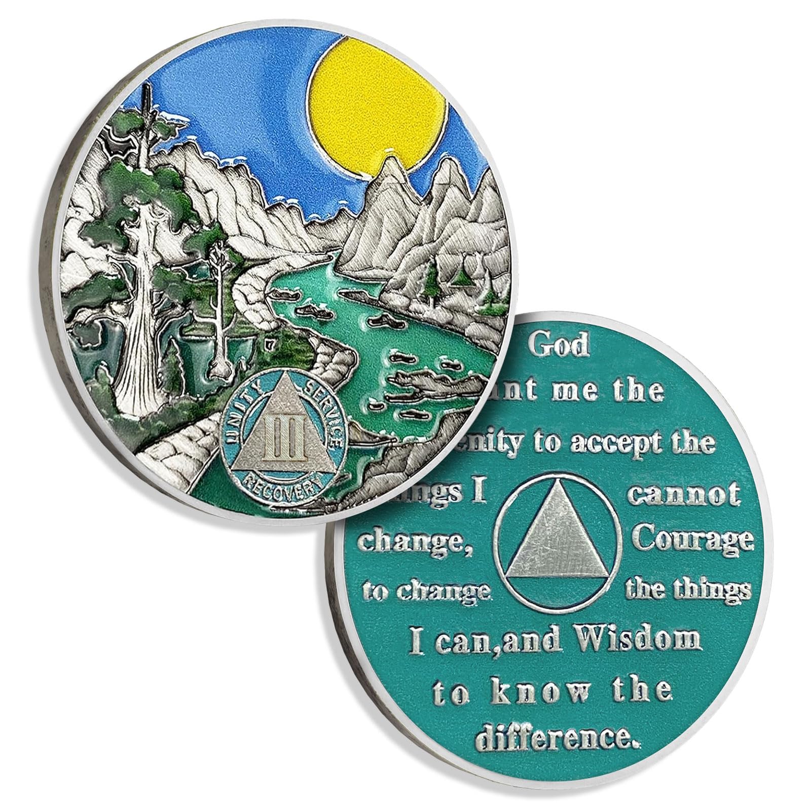 3 Years Sobriety Coin Sun Chips Alcoholics Anonymous Medallion AA Chips and Medallion Sobriety Gifts for Men Women Recovery Gift Anniversary Token Forest River Tree Coin