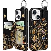 Shorogyt Compatible with iPhone 13 Wallet Case with Card Holder - Designer Golden Butterfly Pattern Kickstand Magnetic Clasp Back Flip Folio Leather Phone Covers for Women Men Girls