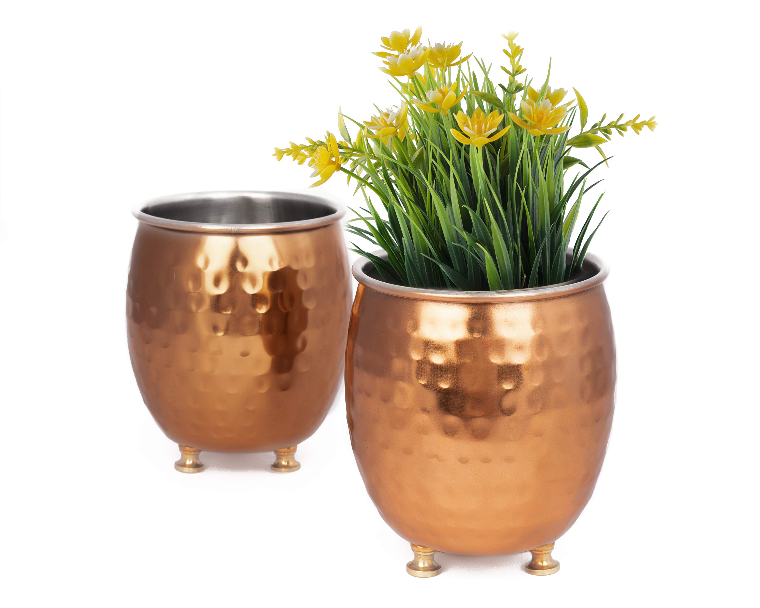 GoCraft Set of 2 Succulent Planter Pots – Small Hammered Copper Mule Mug Style Pots for Cactus, Herbs, Indoor Plants – Decorative Window Box Containers for Home, Office, Desk & Tabletop Décor