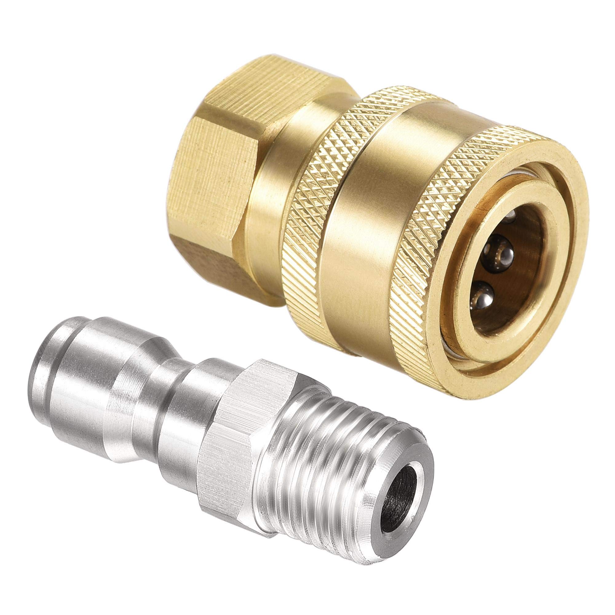 sourcing map Garden Hose Brass Quick Connect Set Fittings G1/4 Male & Female Thread Water Hose Connectors Pressure Washer Adapter