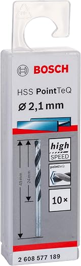 Bosch 10pc PointTeQ HSS Twist Drill Bits 2.1x24x49 mm Metal view 3
