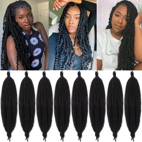 8 Packs De Mèches Afro Twist Springy Pré-séparées 24 Pouces - Couleur 1B, Synthétiques