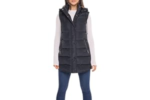 Sebby S.E.B Women's Long Puffer Vest, Quilted Faux Down Filled Hooded Vest for Fall and Winter