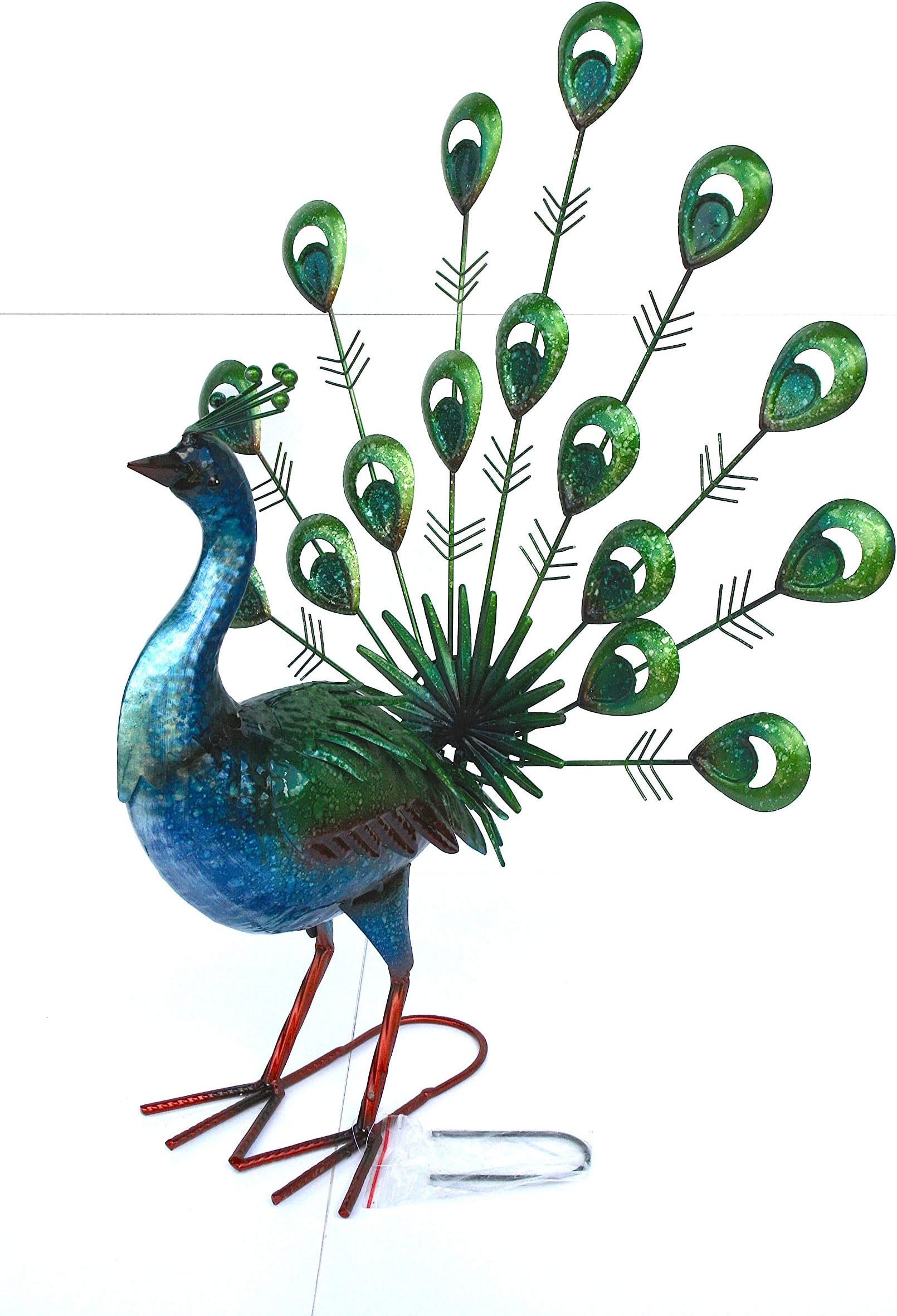 New* Large Exotic Vibrant Metal Fan Tail Peacock Garden Ornament Gift/Present