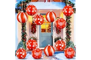 12PCS Inflatable Christmas Balls 12inch Large Outdoor Christmas Inflatable Balls Red White PVC Xmas Hanging Ornaments Decor f