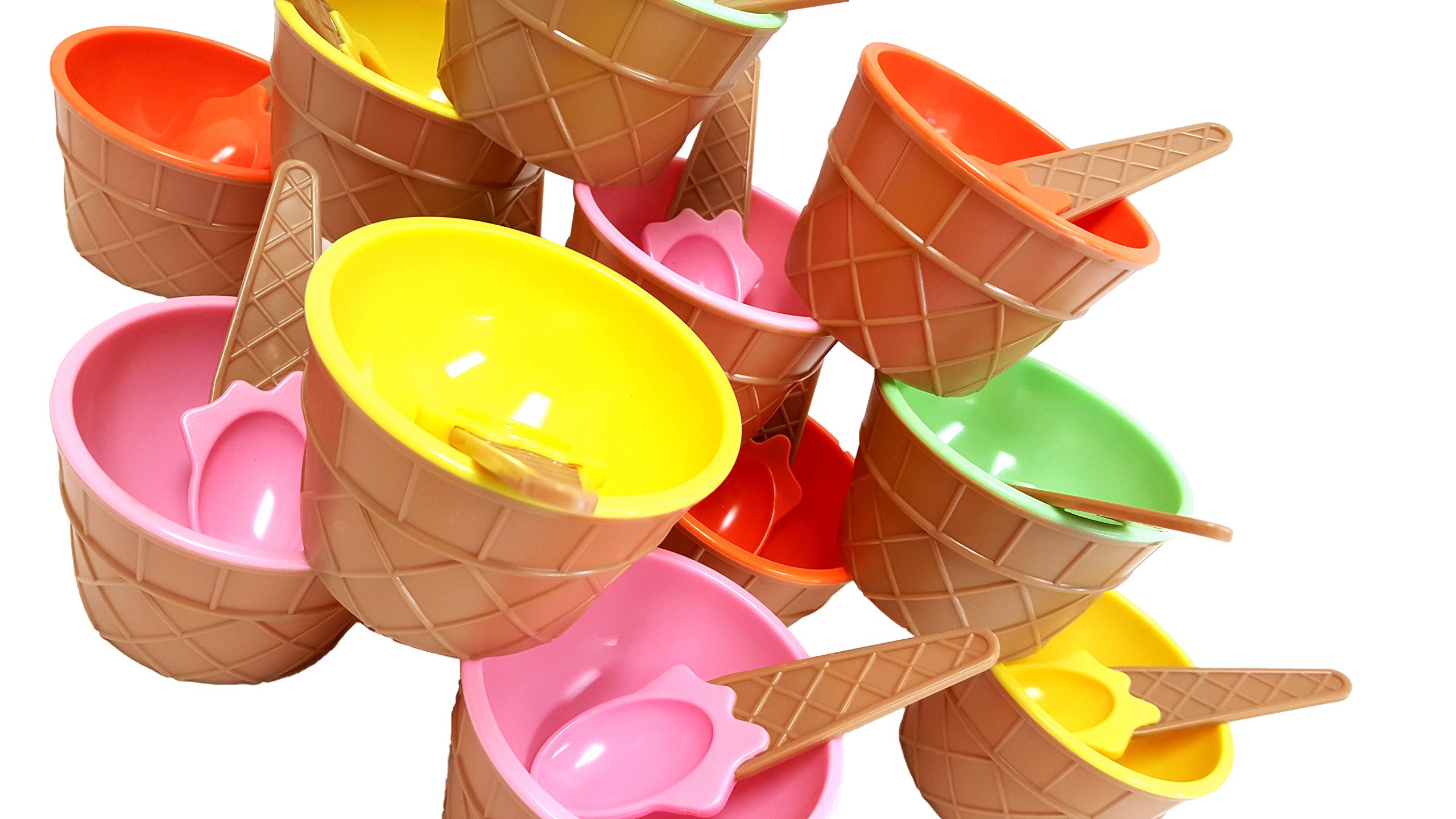 Plastic Ice Cream Cups with Spoons, Festive Dessert Bowls, Assorted