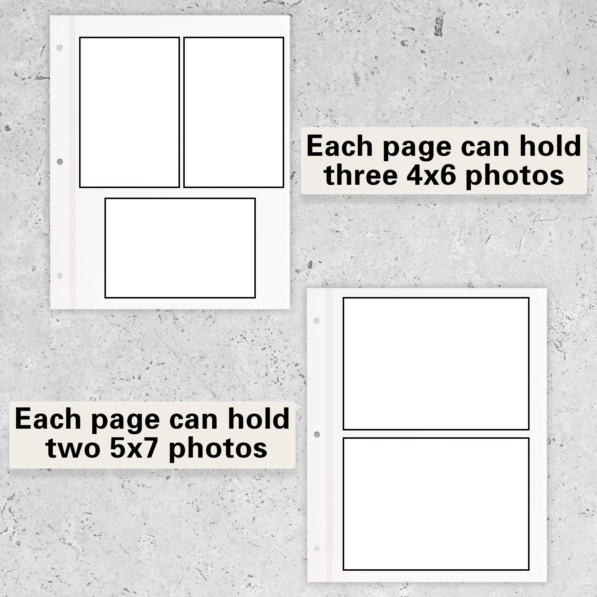 Vienrose Photo Album Page Refill for 3 Ring Binder, Photo Album Self Adhesive Pages, Photo Albums Pages Fit 2x3 4x6 5x7 8x10 Photo or Recipe Cards