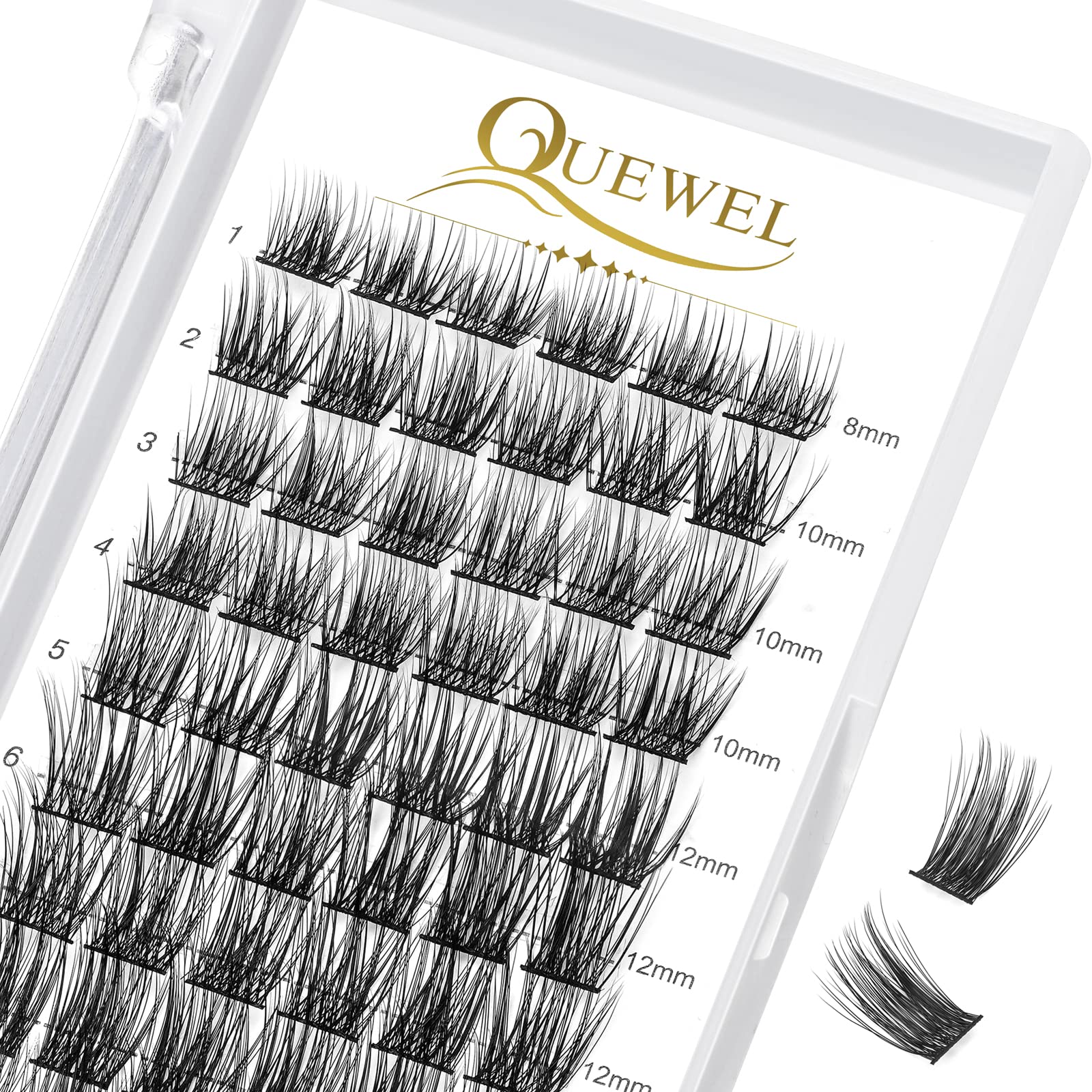 Cluster Lashes QUEWEL 72 Pcs DIY Cluster Eyelash Extension, Soft Individual Eyelashes D Curl Eyelash Clusters MIX8-16mm Length Lightweight For Personal Makeup Use At Home(QU08-D-MIX8-16)