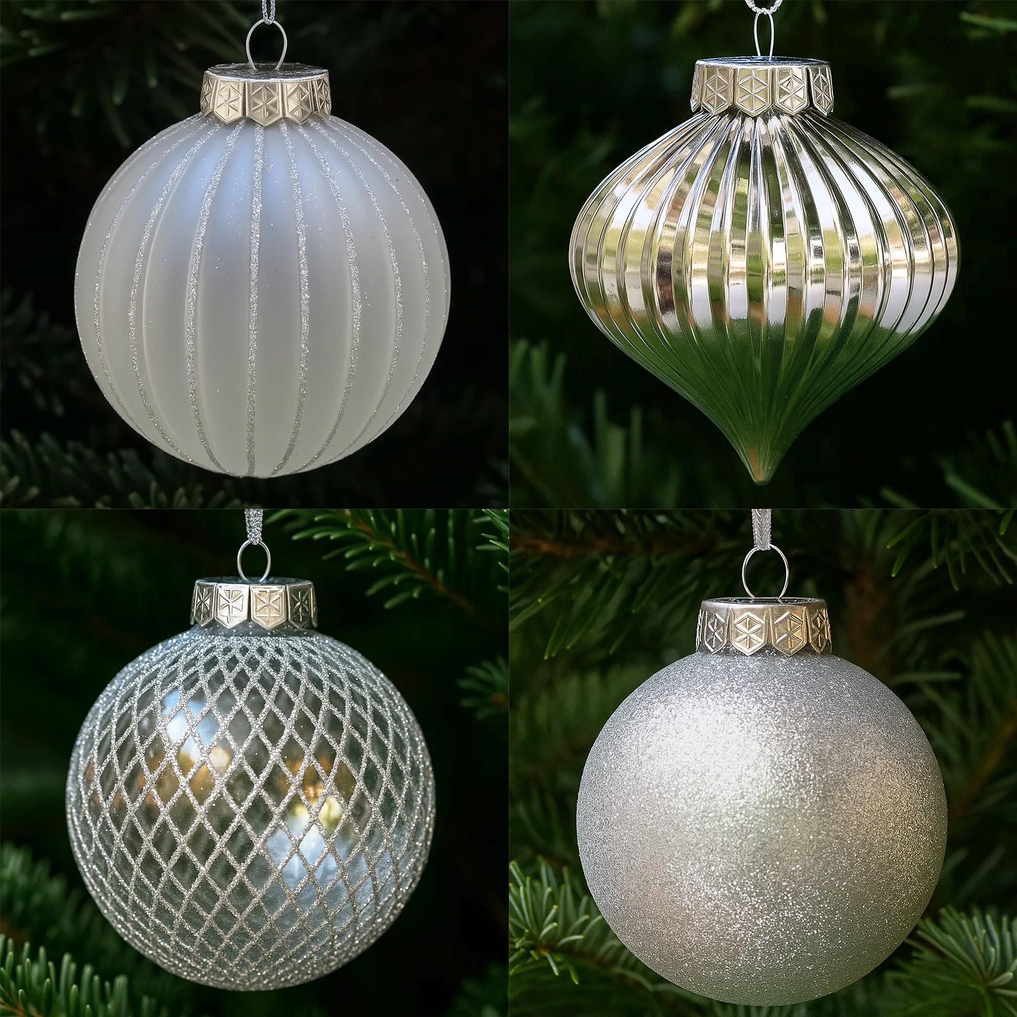 SLEETLY 28pk Bauble Silver Ornaments for Christmas Tree Holiday Xmas Decorations, Shatterproof Plastic 3.15 Baubles, Icicles and Snowflakes